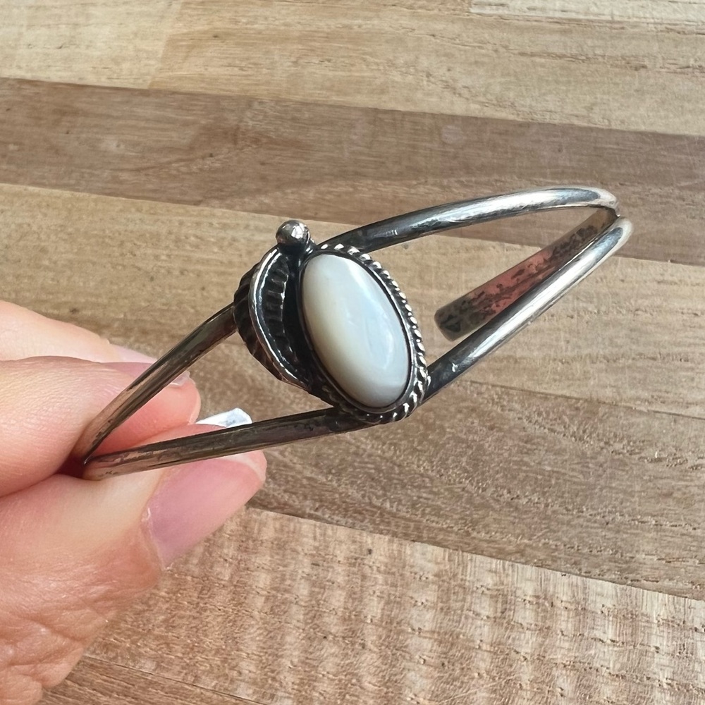 Vintage Silver Bracelet with Cream Accent